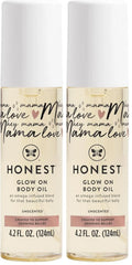 The Honest Company Mama Hydrating and Soothing Glow On Body Belly Oil,Plant Based Hypoallergenic,Fragrance-Free,4.2 fl oz,(Pack of 2)