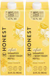 The Honest Company 2-in-1 Cleansing Shampoo Body Wash Refill Carton, Gentle for Baby, Naturally Derived, Tear-free, Hypoallergenic, Citrus Vanilla Refresh, 32 fl oz, (Pack of 2)