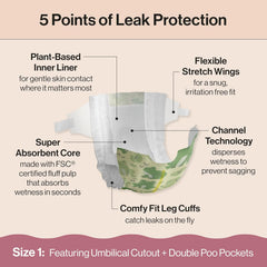 The Honest Company Clean Conscious Diapers®, Up to 100% Leak Protection, Designed to Protect Delicate Skin, Hypoallergenic + Fragrance-Free, UR Ribbiting + Waddle It Be, Club Box, Size 1, 78 Count