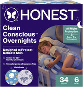 The Honest Company Comfort Dry Overnight Diapers, Up to 12 Hours Protection, Hypoallergenic, Fragrance-Free, Cozy Cloud + Star Signs, Club Box Size 6 (35+ lbs), 34 Count
