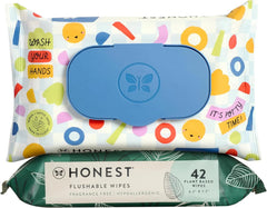 The Honest Company Family Flushables Bundle for Sensitive Skin | Adult Flushable Wipes (42 Count) + Toddler Flushable Wipes (42 Count) | Fragrance Free, Hypoallergenic, 99% Water, Safe to Flush