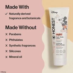 The Honest Company Moisturizing Face and Body Lotion Fast Absorbing Dermatologist Tested Hypoallergenic Disney’s Mickey Mouse Comfort Sweet Cream 8.5 fl oz