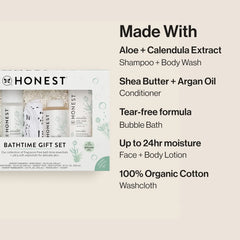 The Honest Company Fragrance-Free Bathtime Gift Set, Hypoallergenic, Bath Essentials for Sensitive Skin, Shampoo and Body Wash, Face Lotion, Bubble Bath, Conditioner, Wash Cloth