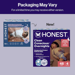 The Honest Company Comfort Dry Overnight Diapers, Up to 12 Hours Protection, Hypoallergenic, Cozy Cloud + Star Signs, Club Box Size 4 (22–37 lbs), 48 Count