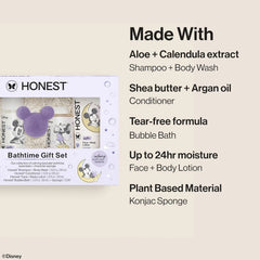 The Honest Company Calm Lavender Bathtime Gift Set, Disney Design, Hypoallergenic Bath for Sensitive Baby Skin, Shampoo Body Wash Face Lotion Bubble Conditioner Sponge