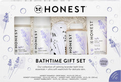 The Honest Company Calming Lavender Bathtime Gift Set Hypoallergenic Bath Essentials for Sensitive Baby Skin Shampoo and Body Wash Face Lotion Bubble Conditioner Cloth