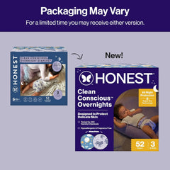 The Honest Company Comfort Dry Overnight Diapers, Up to 12 Hours Protection, Hypoallergenic, Cozy Cloud + Star Signs, Club Box Size 3 (16–28 lbs), 52 Count