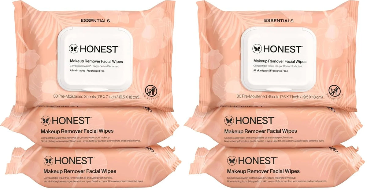 Honest Beauty Fragrance Free Cleansing Makeup Remover Facial Wipes | Plant Based,Hypoallergenic,Gentle for Sensitive Skin |,(Pack of 180)