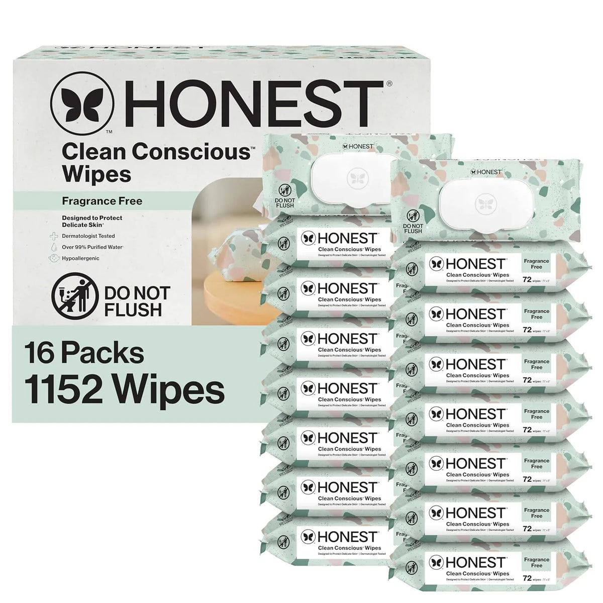 The Honest Company Clean Conscious Multi-Use Baby Wipes for Sensitive Skin, Fragrance Free, Geo Mood, 1152 Count