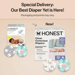 The Honest Company Comfort Dry Disposable Daytime Diapers for Sensitive Skin, Hypoallergenic, Above It All + All the Alpacas, Club Box Size Newborn 72 Count
