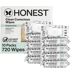 The Honest Company Baby Wipes for Sensitive Skin, Hypoallergenic, Fragrance-Free, Multi-Use, Pattern Play Design, 720 Count (10 Packs of 72)