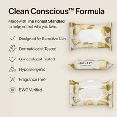 The Honest Company Flushable Wipes for Sensitive Skin | Fragrance Free, Hypoallergenic, 99% Water, Safe to Flush | pH Balanced Feminine Wipes | Tropical Leaves + Gilded Wings, 84 Count (2 Packs of 42)