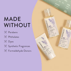 The Honest Company Babe's Mini Must Haves Gift Set Travel Size Hypoallergenic Lavender Bathtime Essentials Shampoo Body Wash (2 fl oz) Face Lotion (1 Bubble Bath