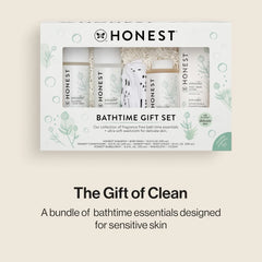 The Honest Company Fragrance-Free Bathtime Gift Set, Hypoallergenic, Bath Essentials for Sensitive Skin, Shampoo and Body Wash, Face Lotion, Bubble Bath, Conditioner, Wash Cloth