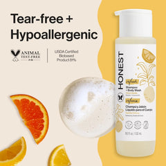 The Honest Company 2-in-1 Cleansing Shampoo Body Wash Gentle for Baby Naturally Derived, Tear-free, Hypoallergenic, Citrus Vanilla Refresh, 18 fl oz