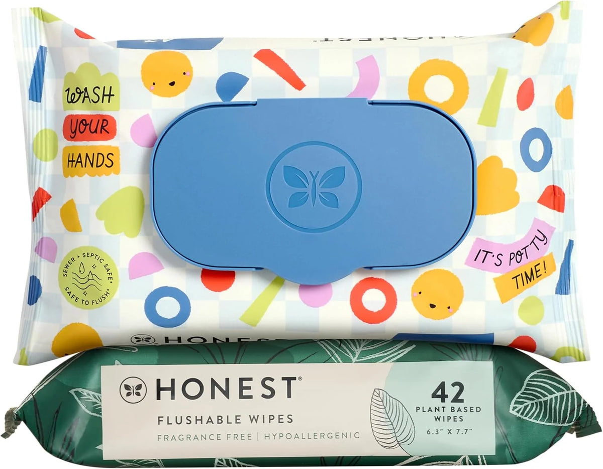 The Honest Company Family Flushables Bundle for Sensitive Skin | Adult Flushable Wipes (42 Count) + Toddler Flushable Wipes (42 Count) | Fragrance Free, Hypoallergenic, 99% Water, Safe to Flush