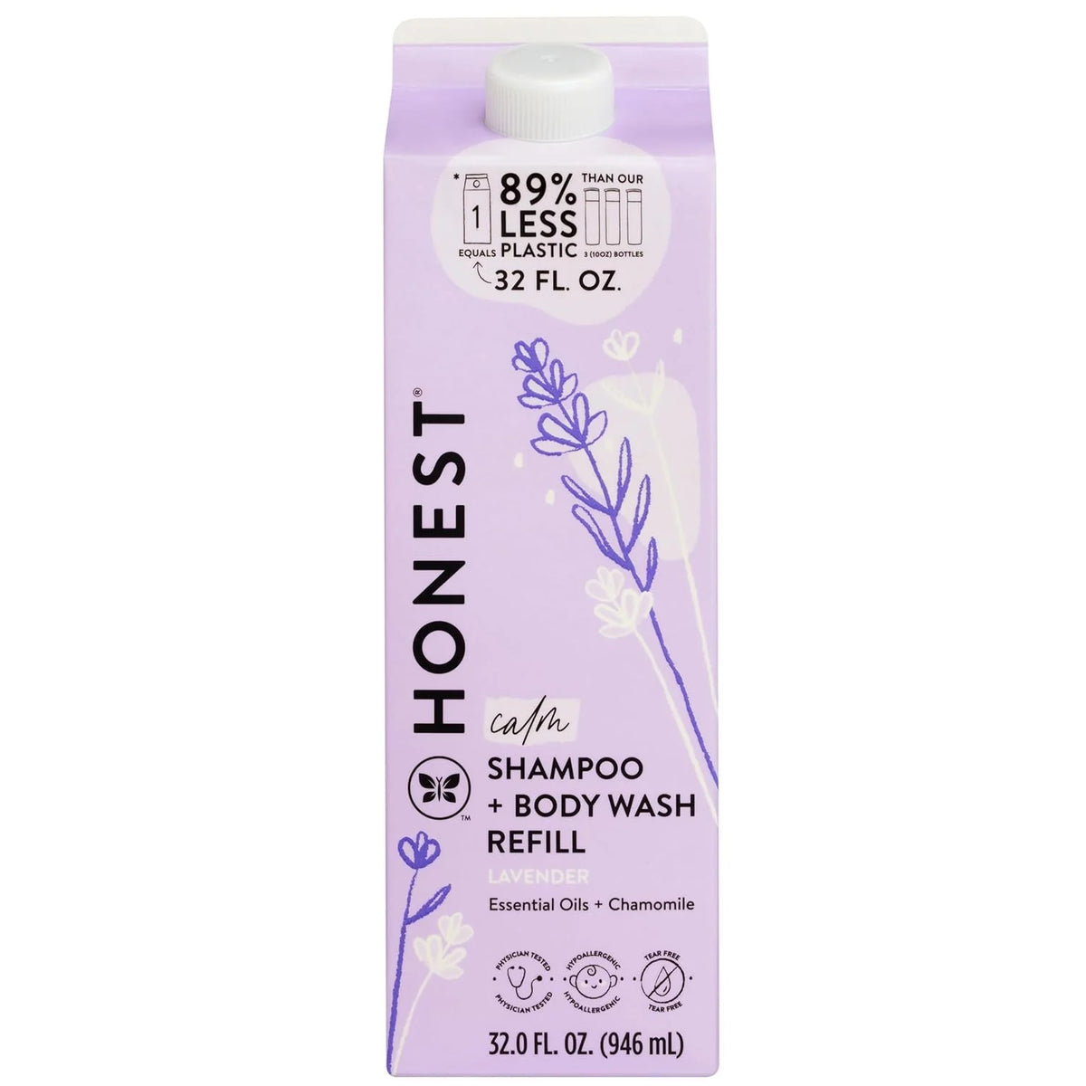 The Honest Company 2-in-1 Cleansing Shampoo Body Wash Refill Carton Gentle for Baby, Naturally Derived, Tear-free, Hypoallergenic, Lavender Calm, 32 fl oz (Pack of 6)