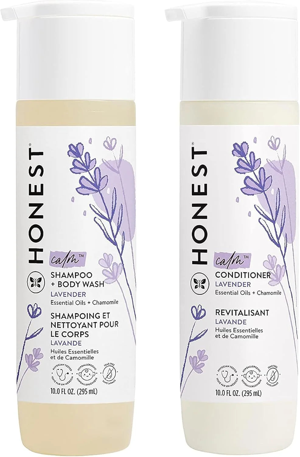 The Honest Company Baby Shampoo, Body Wash & Conditioner Duo, 2-in-1 Cleansing, Silicone-Free, Naturally Derived, Lavender Calm Scent, 20 fl oz