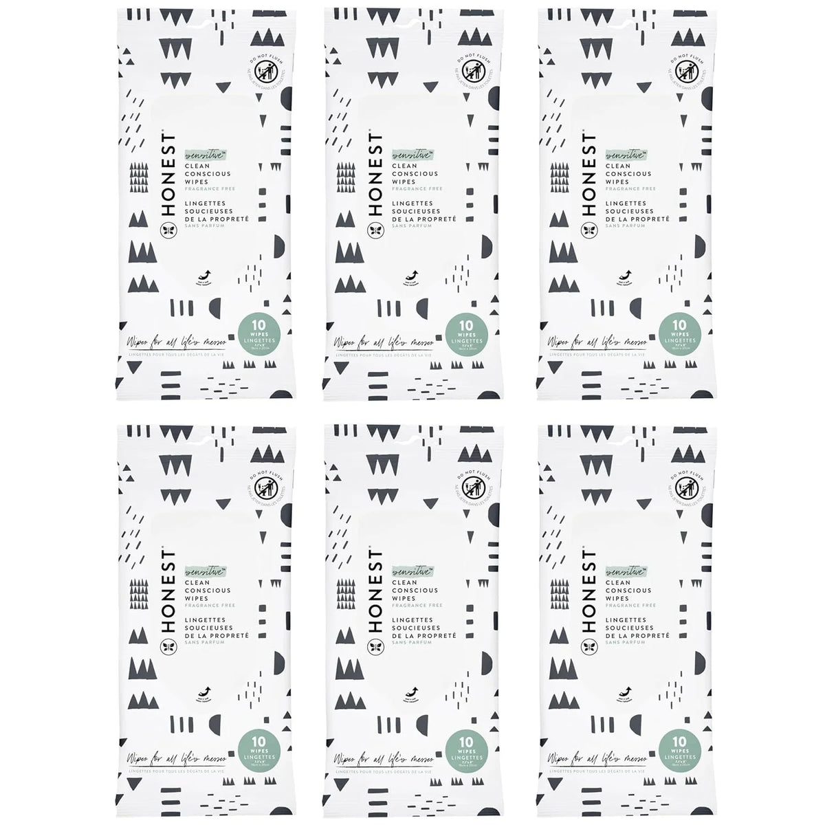 The Honest Company Hypoallergenic Multi-Use Baby Wipes for Sensitive Baby Skin, Pattern Play, 10 Count (Pack of 6)