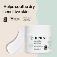 The Honest Company Sensitive Skin Rich Cream, Shea Butter, Blend of Bisabolol + Ginger Root Extract, Safe for Baby's Sensitive Skin, Dermatologist Tested, Hypoallergenic, Fragrance Free, EWG Verified
