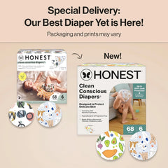 The Honest Company Comfort Dry Disposable Daytime Diapers for Sensitive Skin, Hypoallergenic, Fragrance-Free, So Delish + It's a Pawty, Super Club Box, Size 6 (35 lbs), 68 Count