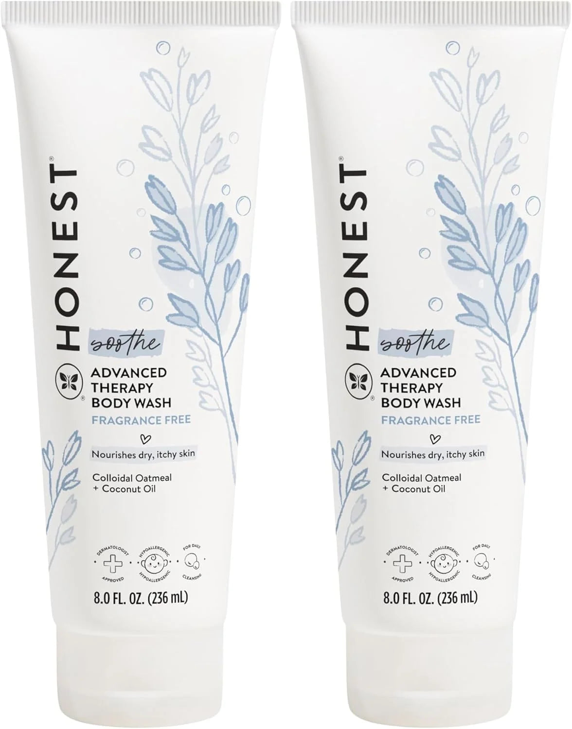 The Honest Company Eczema Soothing Therapy Cleansing Body Wash,Naturally Derived Gentle for Baby,Prebiotics Colloidal,Oatmeal,8 oz,(Pack of 2)